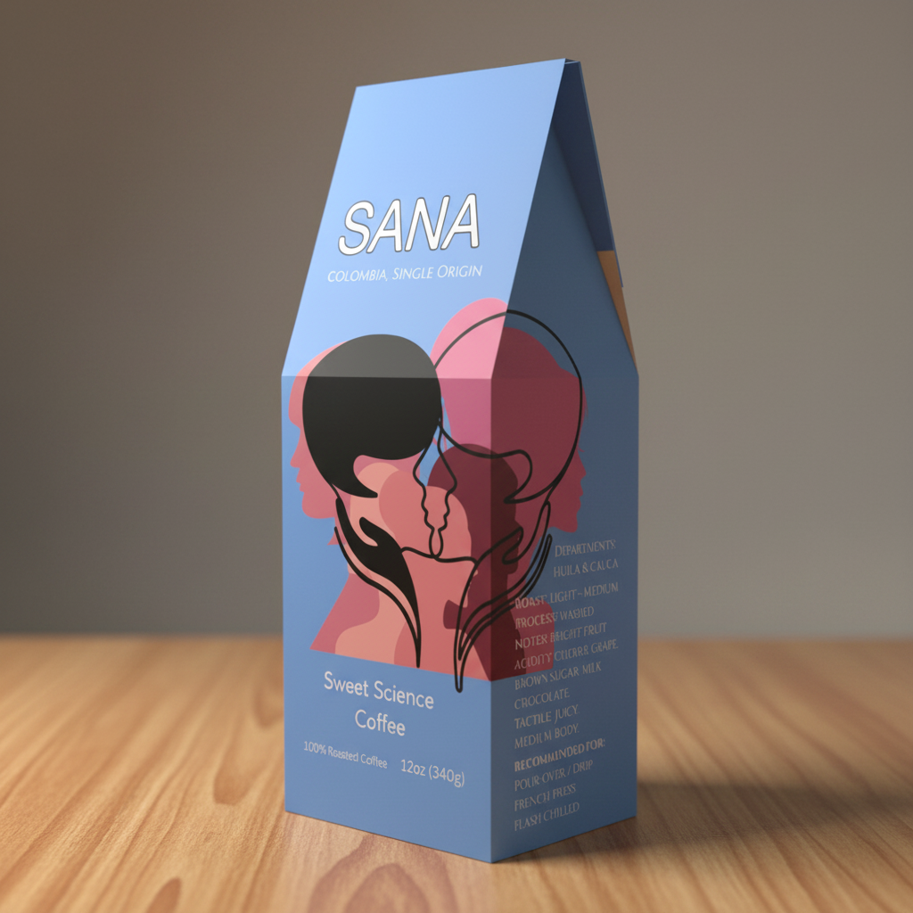 Sana coffee package with artistic design on a white background