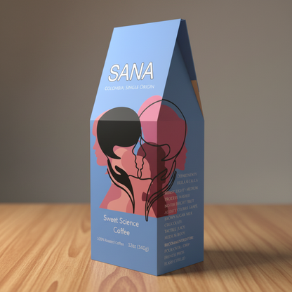 Sana coffee package with artistic design on a white background